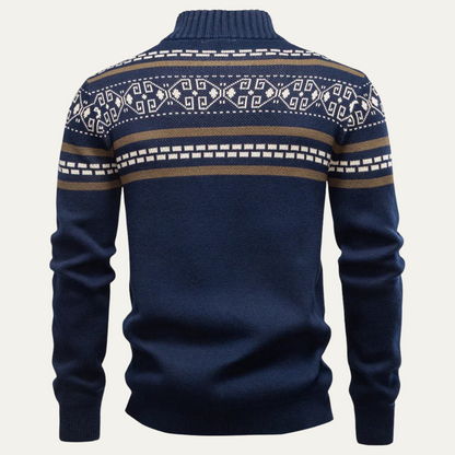 Men's Cotton Cardigan Patterned Zip Up Knit Winter Beige