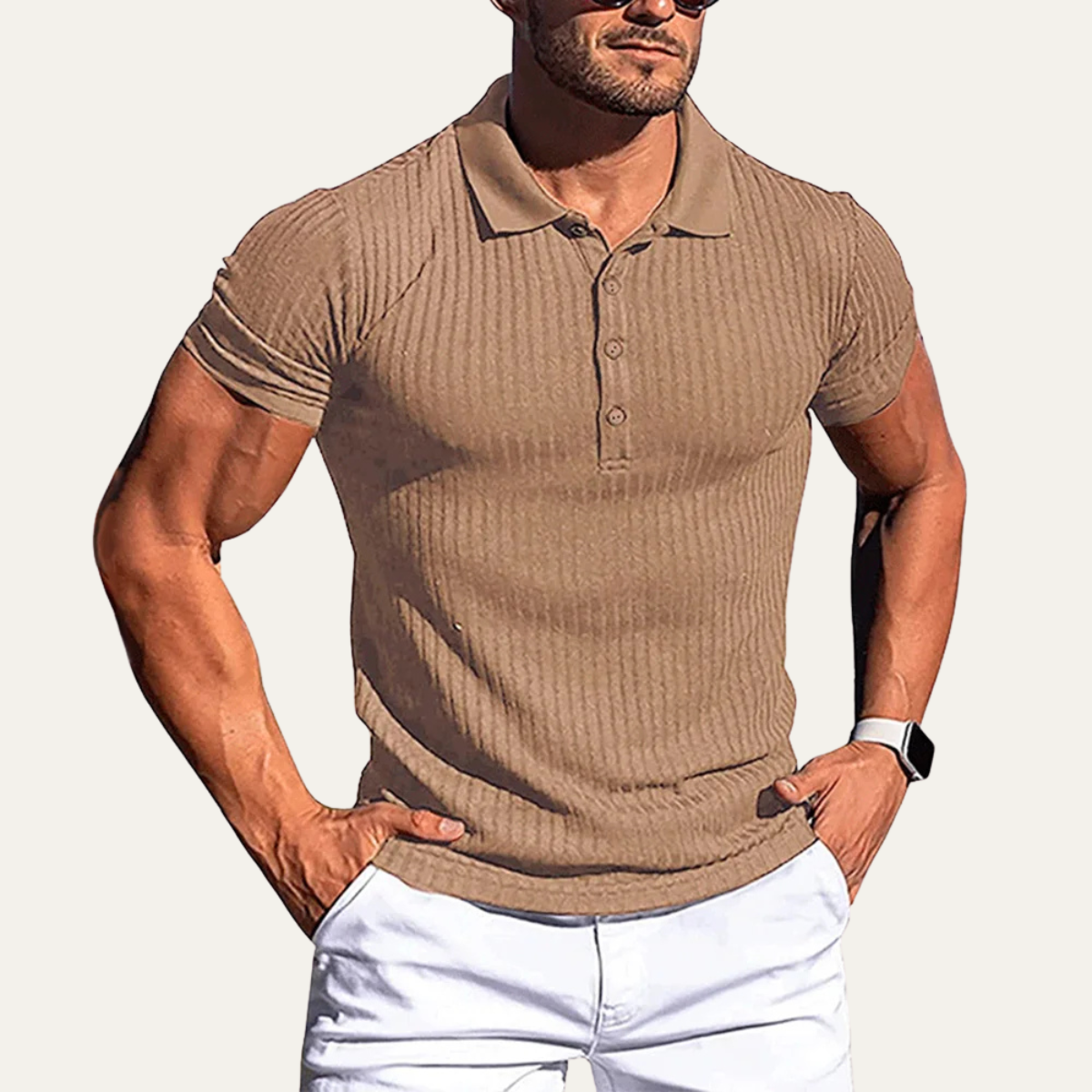 Men's Stretch Polo Shirt Ribbed Summer Design