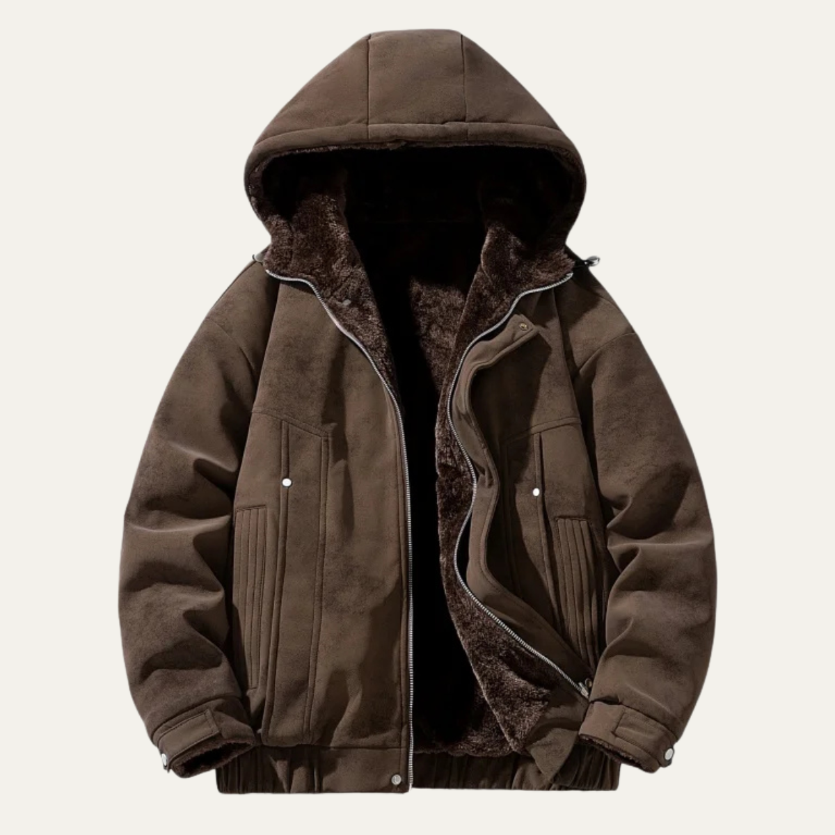 Men's Fleece Lined Hooded Jacket Retro Style - VibreMode