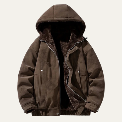 Men's Fleece Lined Hooded Jacket Retro Style - VibreMode
