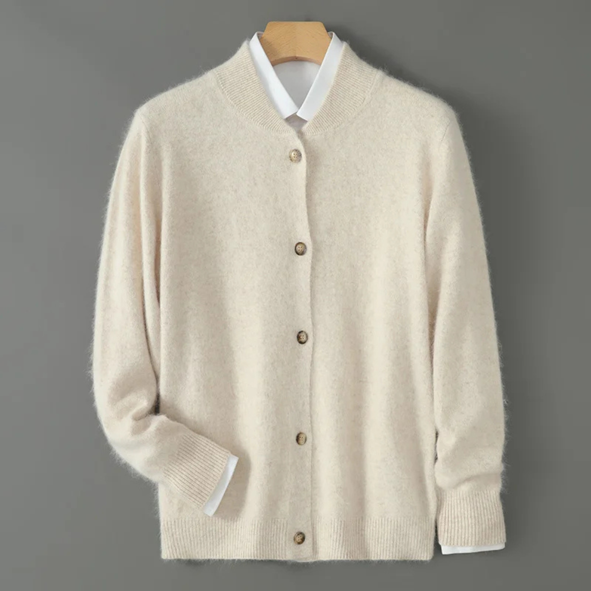 Men's Cashmere Cardigan Stand Collar Elegant Beige