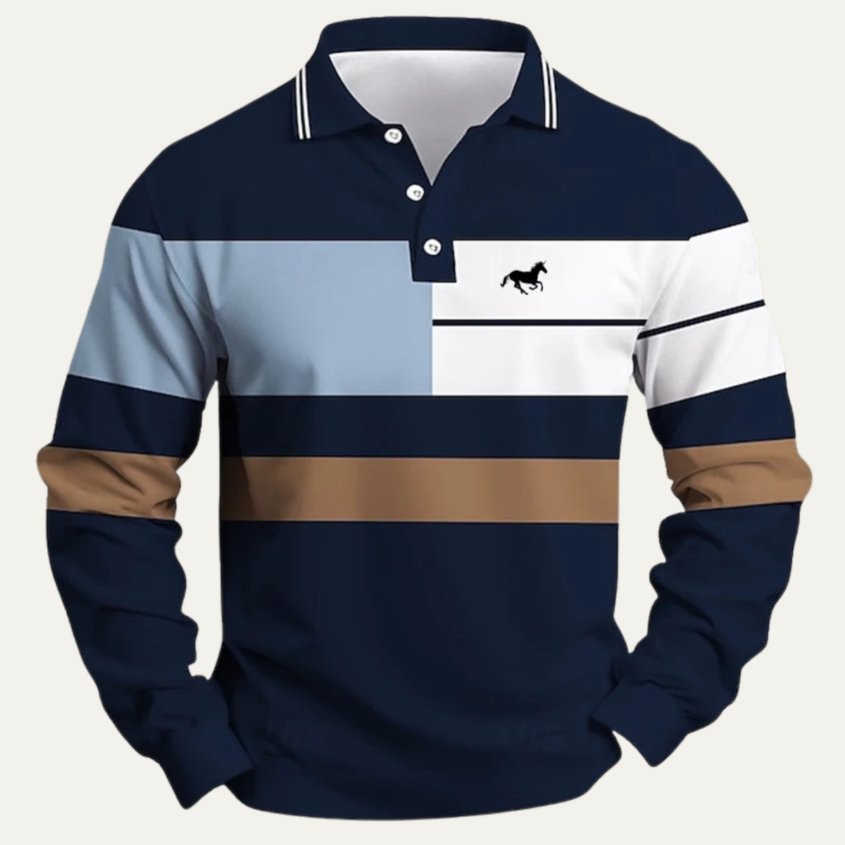 Men's Color Block Striped Long Sleeve Polo Shirt