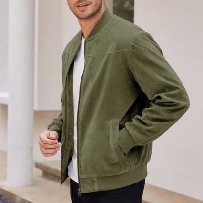 Men's Suede Bomber Jacket Vintage Casual