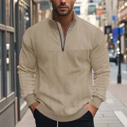 Men's Knitted Jacquard Sweater Stand Up Collar Casual