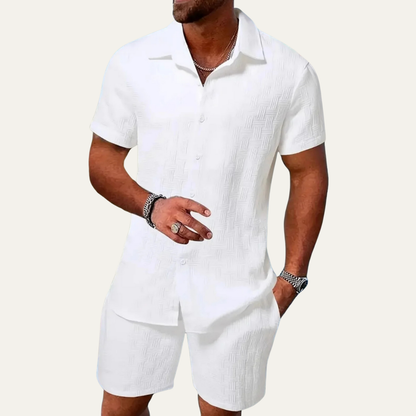 Men's Summer Button Up Shirt Shorts Set