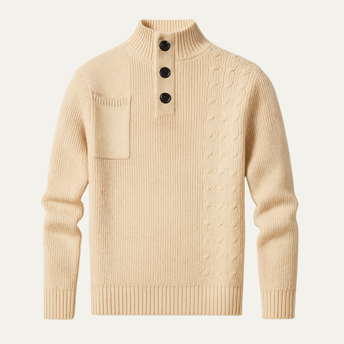 Men's Cable Knit High Neck Sweater - VibreMode