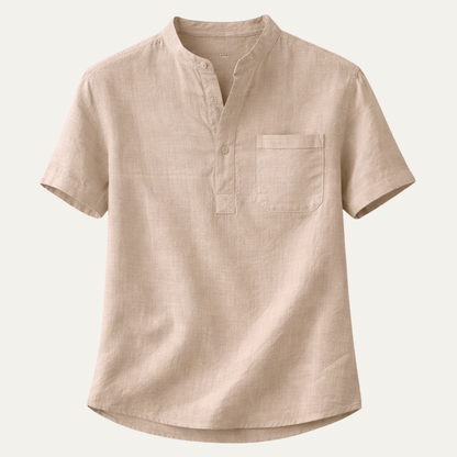 Men's Cotton Linen Henley Shirt Casual - VibreMode