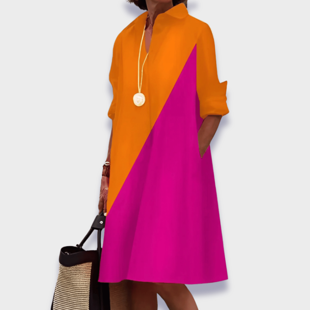Women's Casual Mini Dress Color Block Long Sleeves