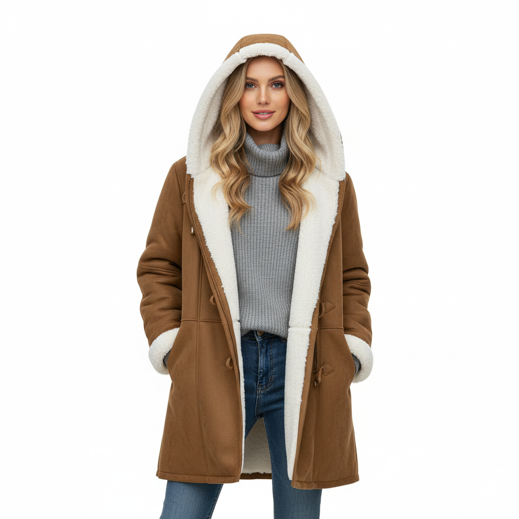 Women's Hooded Coat Warm Mid-Length Toggle Jacket - VibreMode