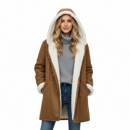 Women's Hooded Coat Warm Mid-Length Toggle Jacket - VibreMode