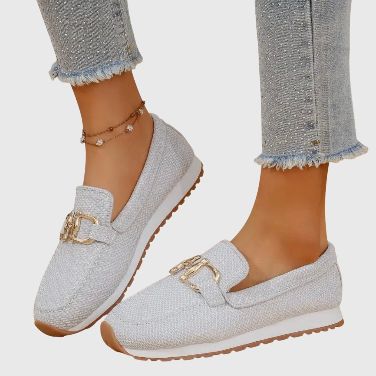 Comfortable Women's Slip On Loafers with Metal Detail