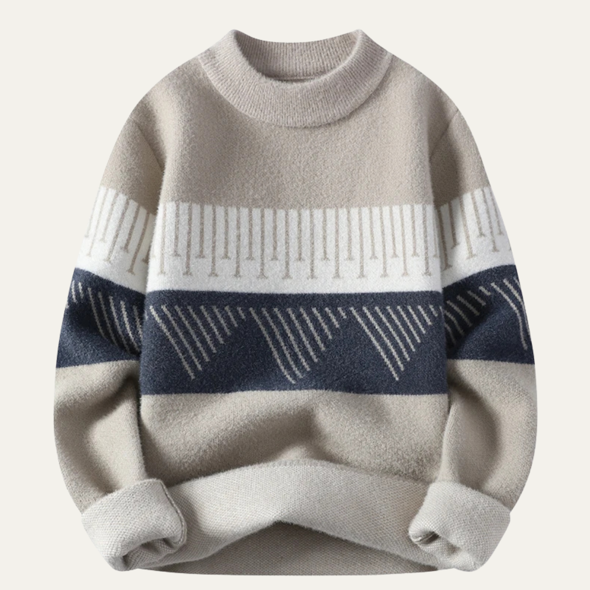 Men's Warm Pattern Sweater Khaki - VibreMode