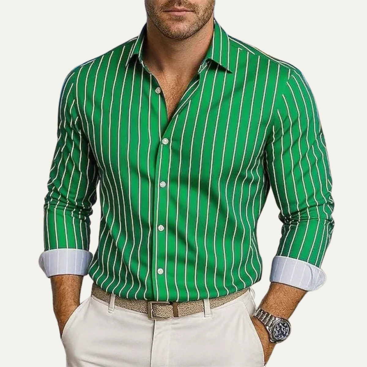 Men's Striped Dress Shirt Button Down Cotton
