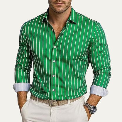 Men's Striped Dress Shirt Button Down Cotton