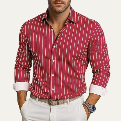 Men's Striped Dress Shirt Button Down Cotton