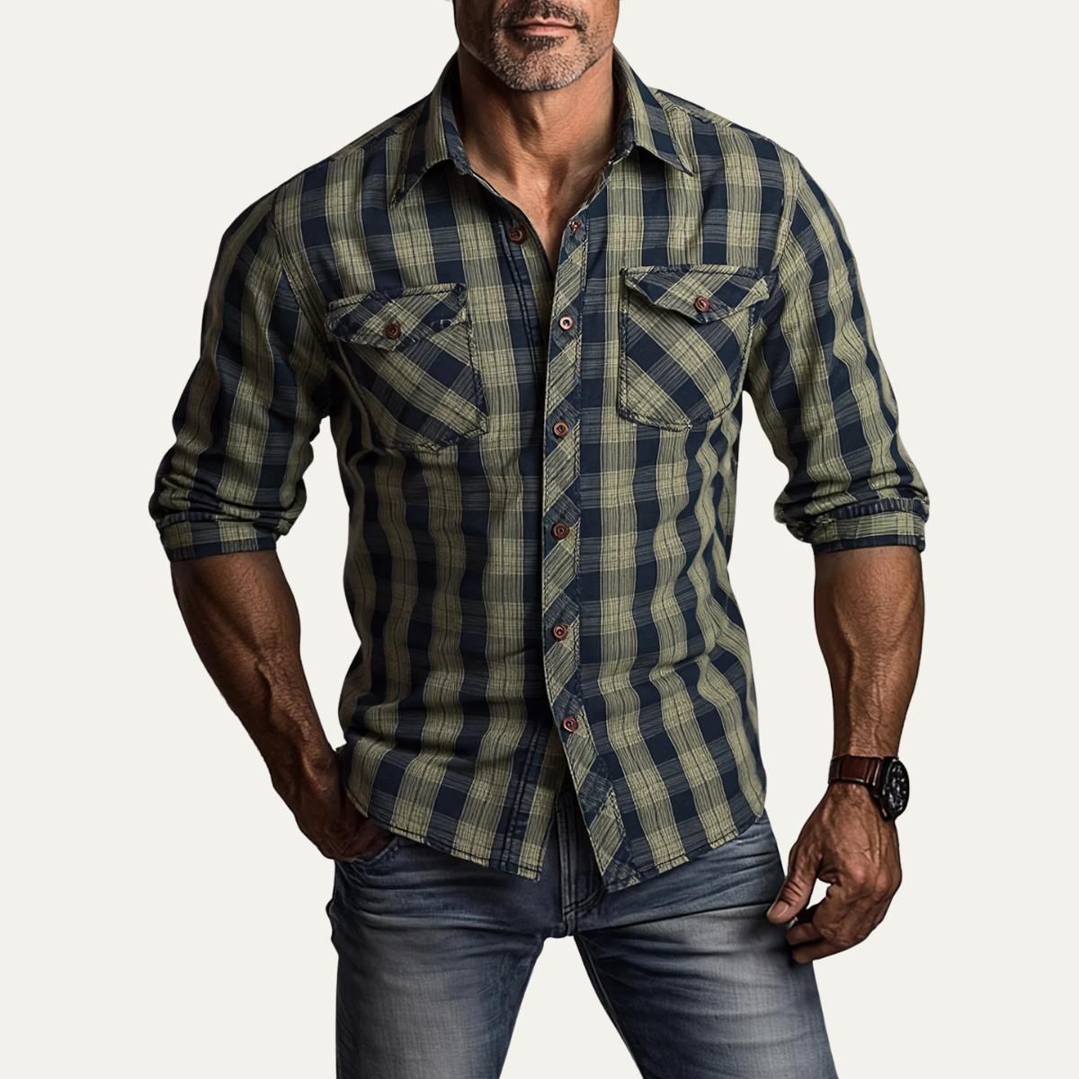 Men's Plaid Denim Shirt Jacket