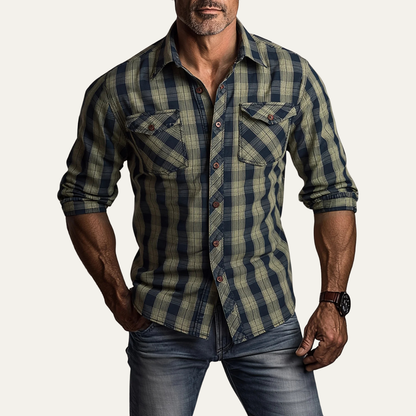 Men's Plaid Denim Shirt Jacket