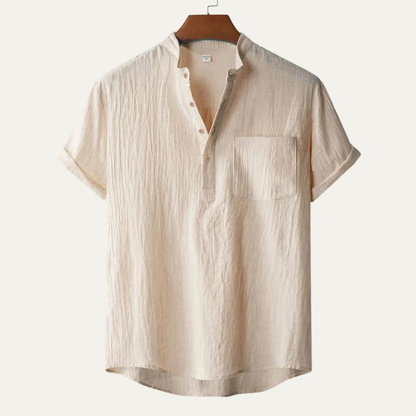 Men's Cotton Linen Henley Shirt Breathable