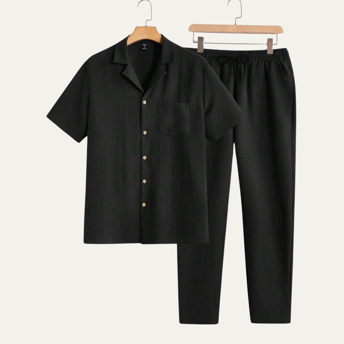 Men's Short Sleeve Shirt And Elastic Waist Trousers Relaxed Fit
