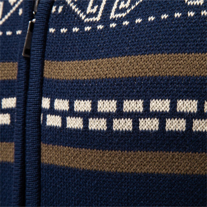 Men's Cotton Cardigan Patterned Zip Up Knit Winter Beige