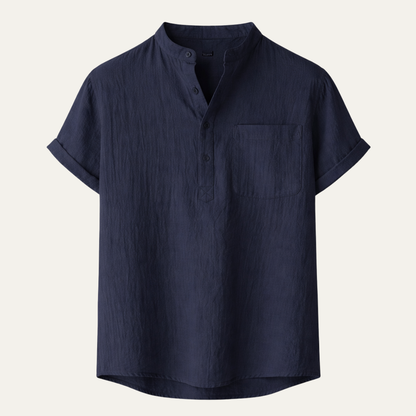 Men's Cotton Linen Henley Shirt Breathable - VibreMode
