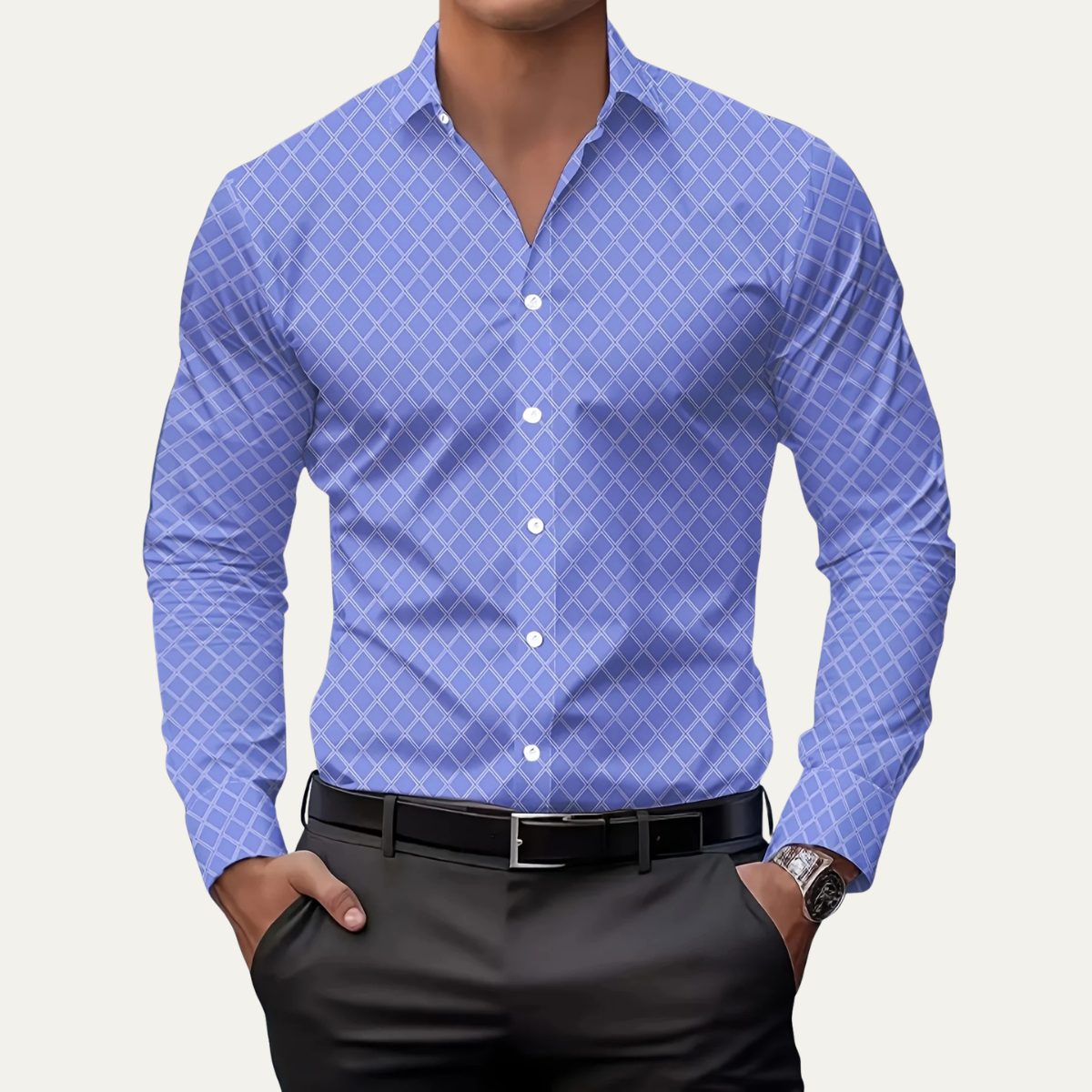 Men's Slim Fit Geometric Print Dress Shirt