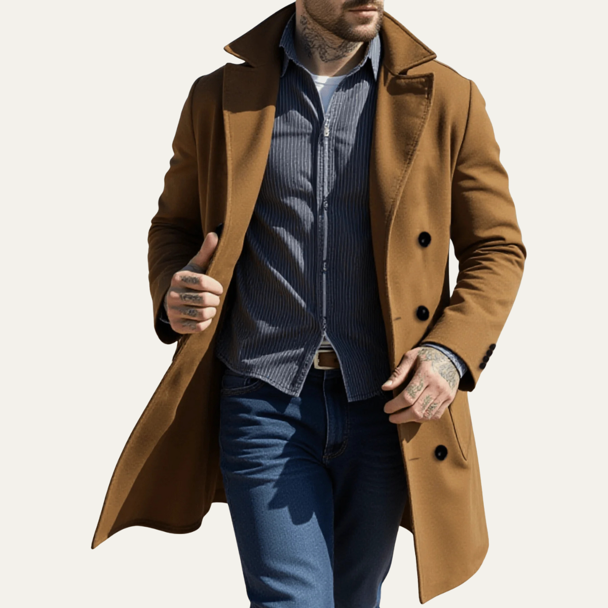 Men's Wool Double Breasted Long Coat