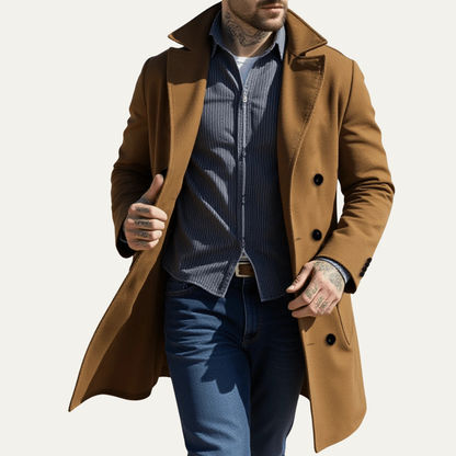 Men's Wool Double Breasted Long Coat