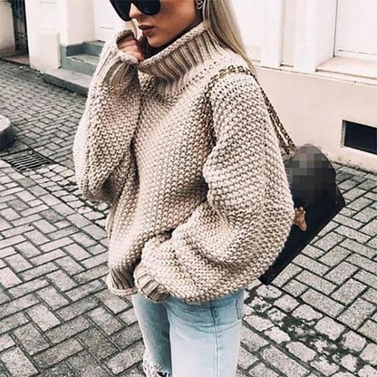 Women's Chunky Knit Turtleneck Sweater - VibreMode
