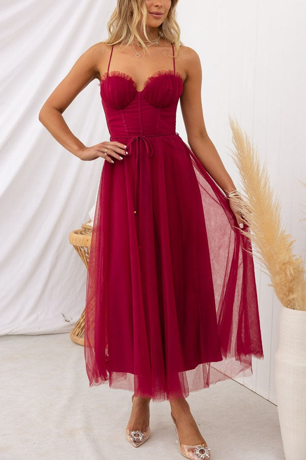 Women's Corset Midi Dress Tulle Skirt