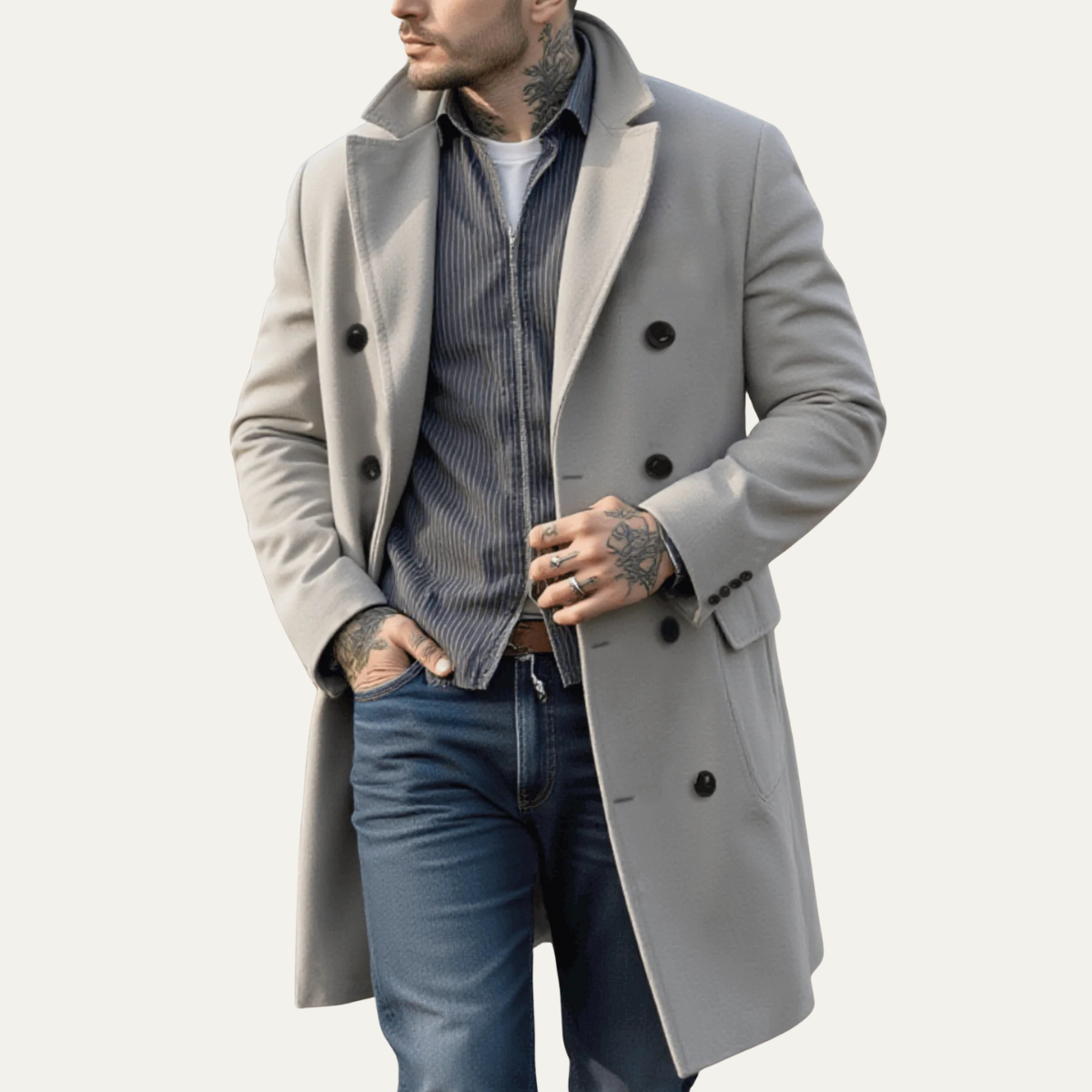 Men's Wool Double Breasted Long Coat