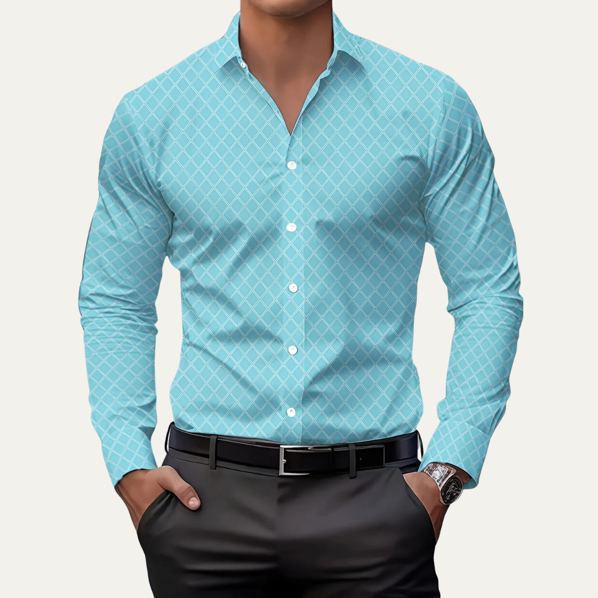Men's Slim Fit Geometric Print Dress Shirt