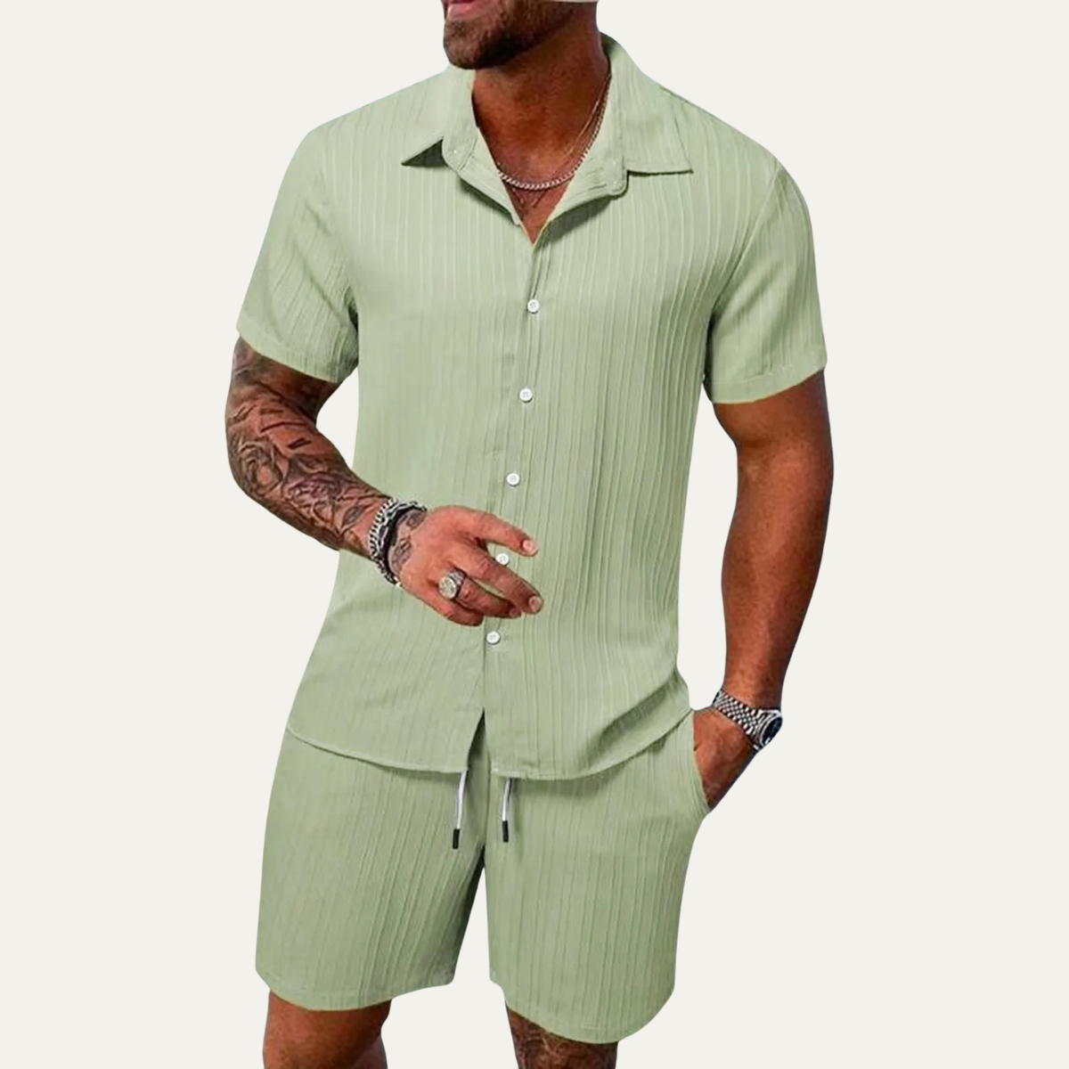 Mens Breathable Summer Shirt And Shorts Set