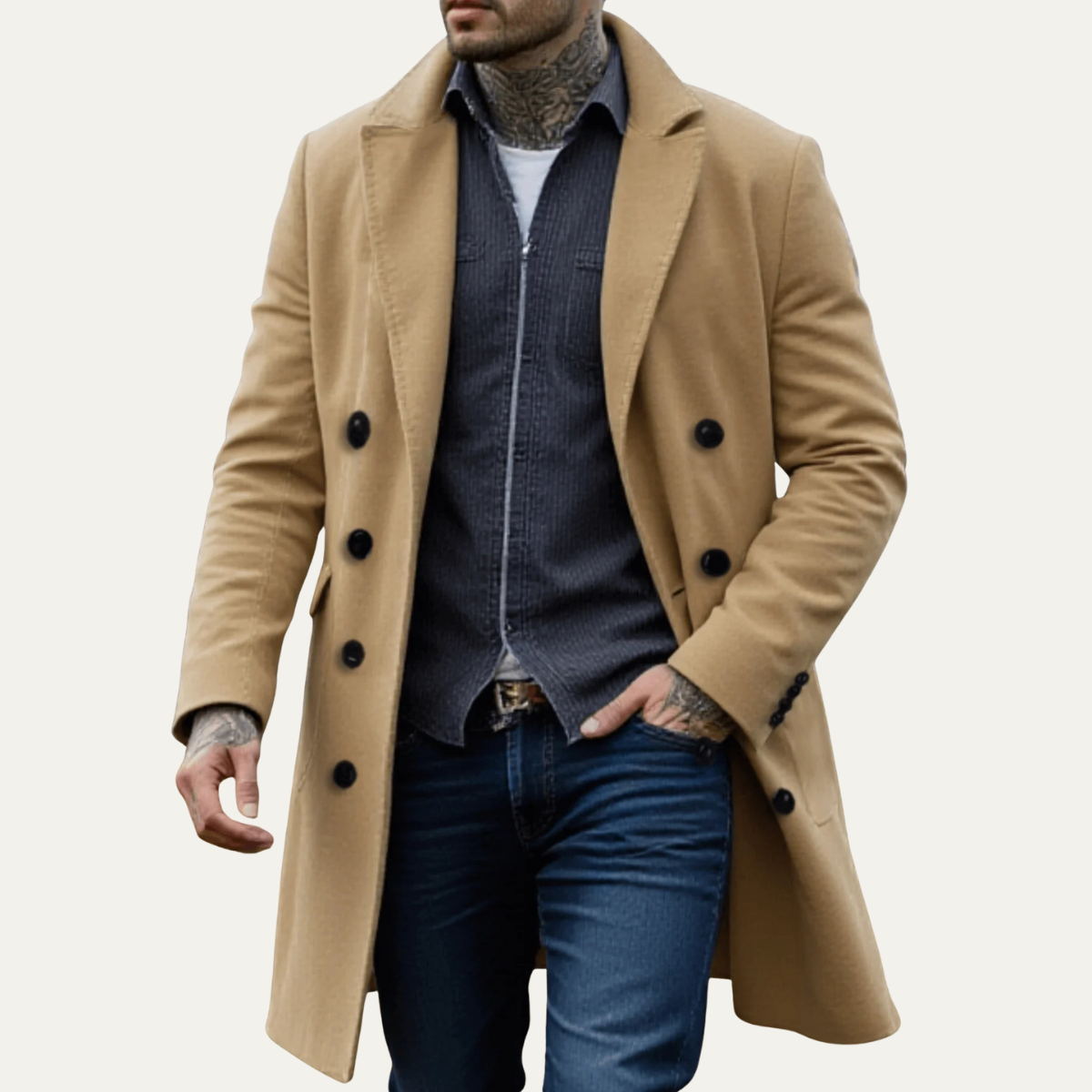 Men's Wool Double Breasted Long Coat