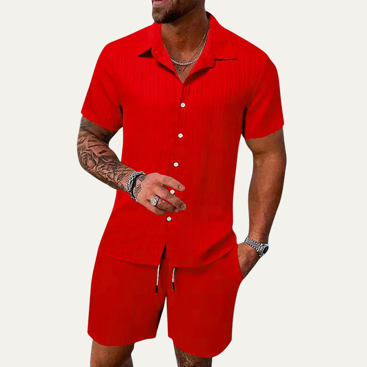 Mens Breathable Summer Shirt And Shorts Set