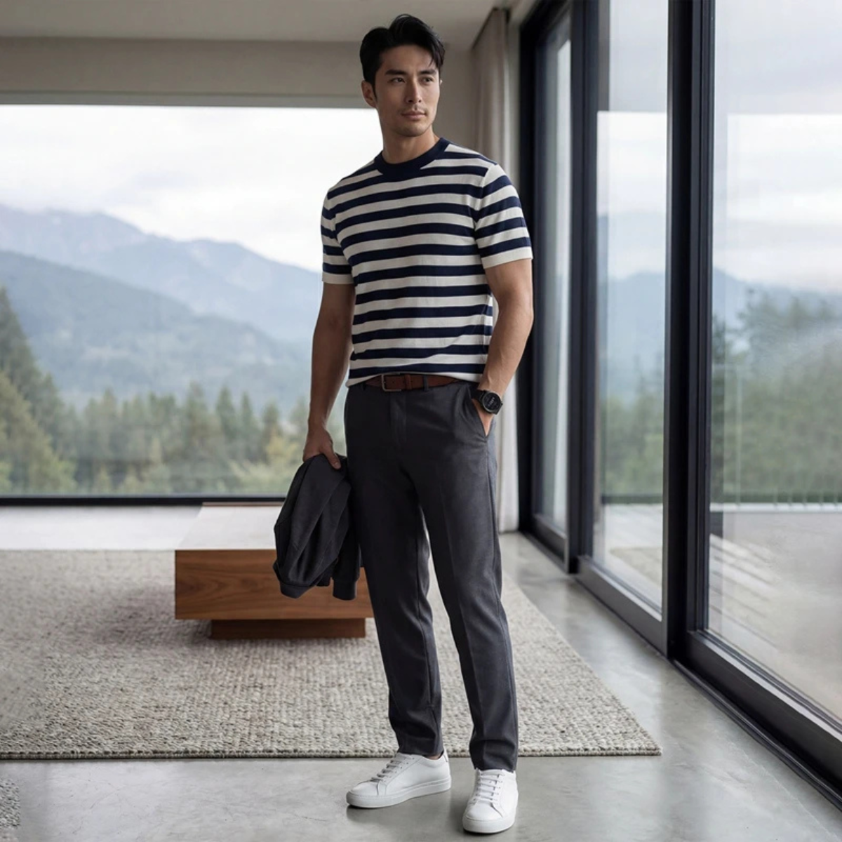Men's Striped Cashmere Knit T-Shirt