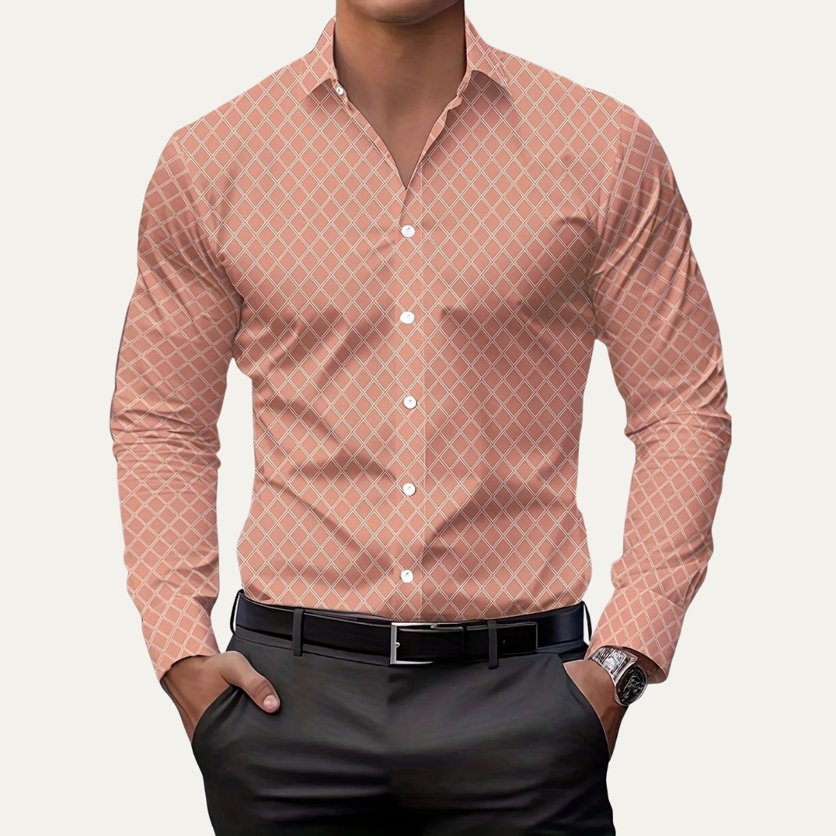 Men's Slim Fit Geometric Print Dress Shirt