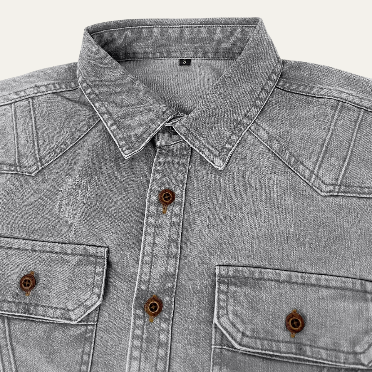 Men's Casual Denim Shirt Double Pockets