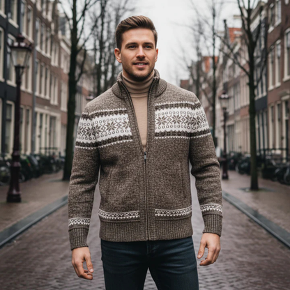 Men's Zip Up Knit Cardigan Nordic Pattern