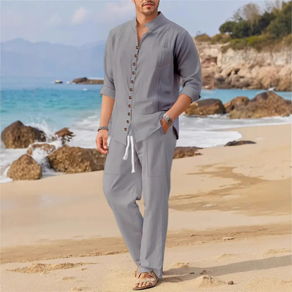 Men's Retro Cotton Linen Shirt Pants Set
