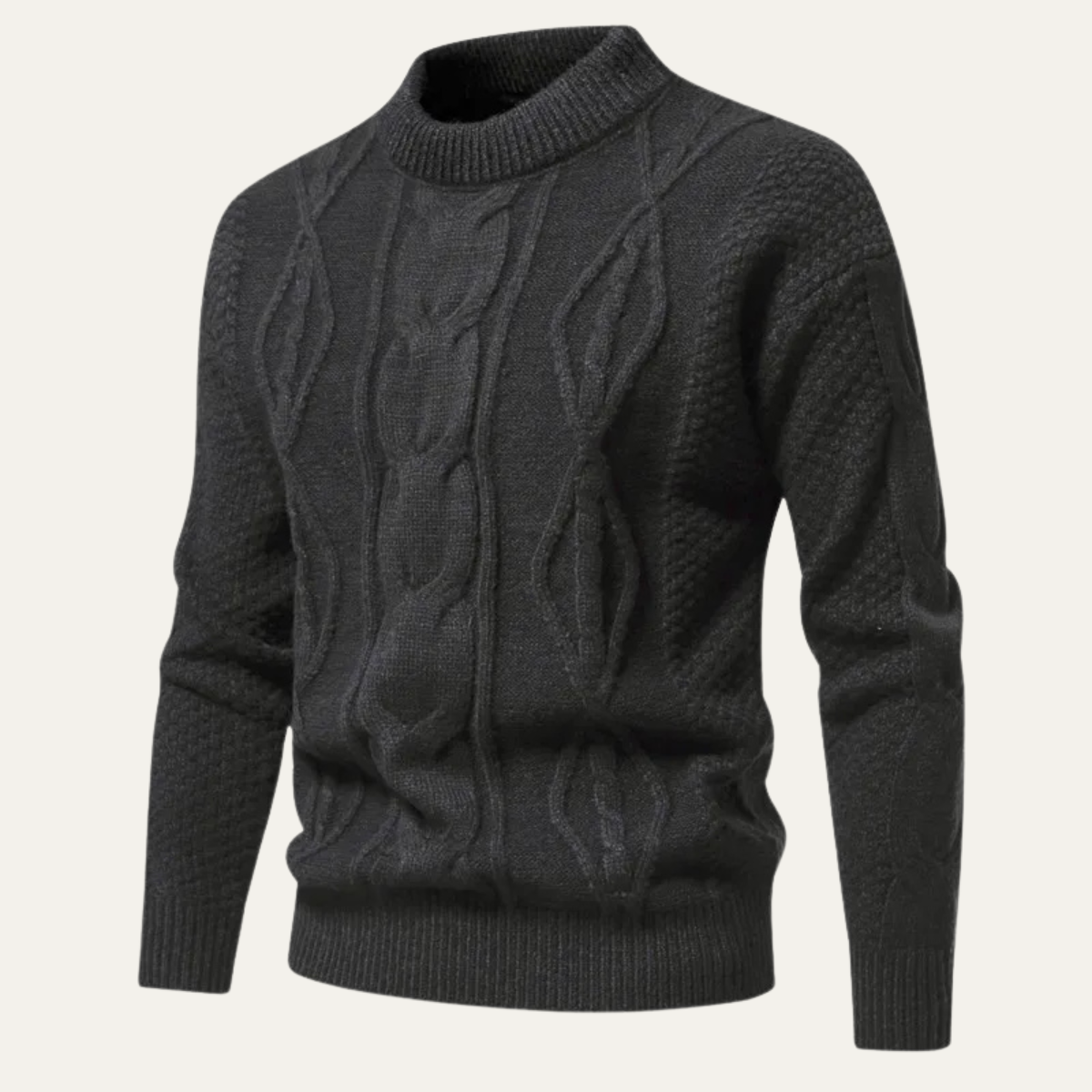 Men's Cable Knit Sweater Round Neck Winter Casual