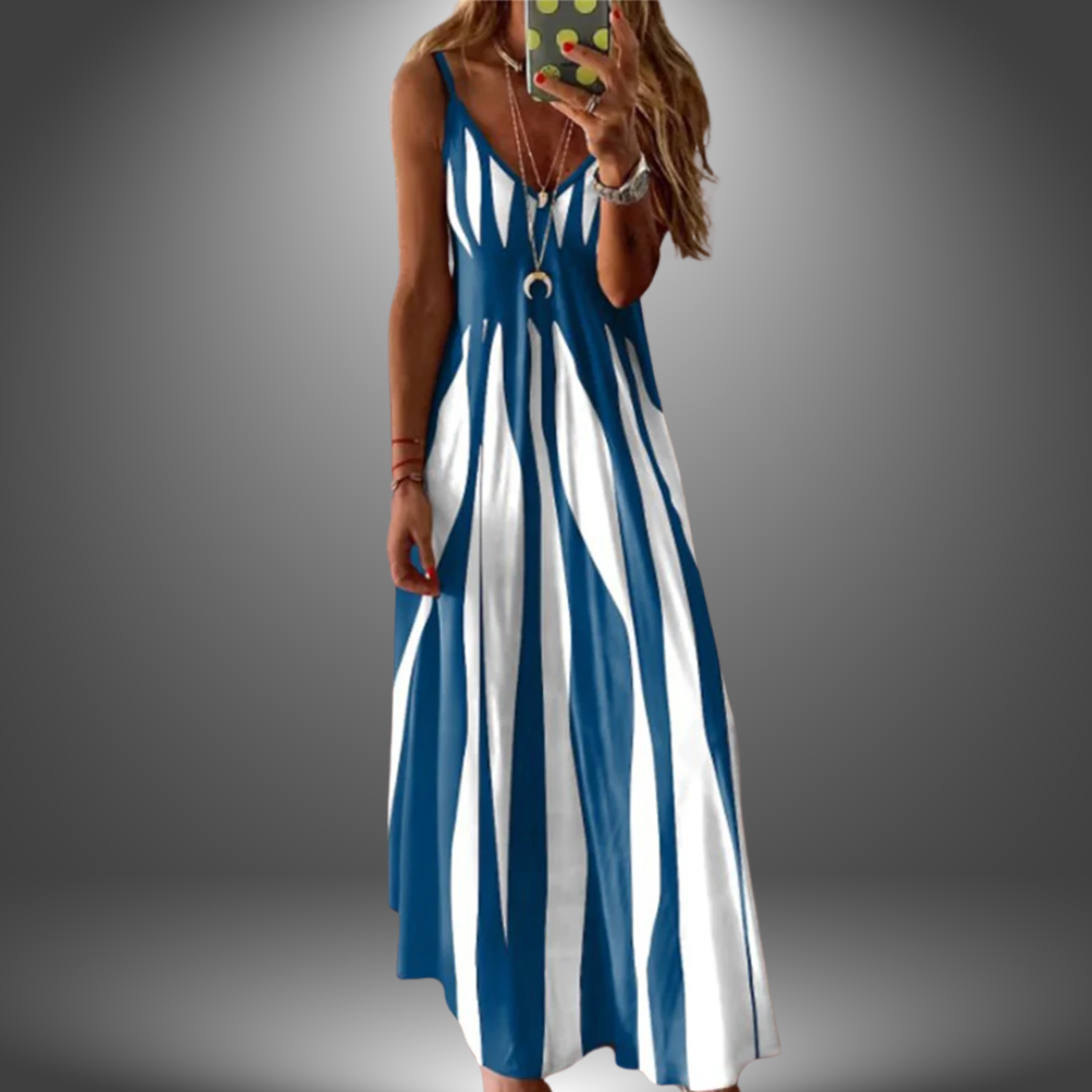 Brianna Women's Striped Maxi Dress Sleeveless - VibreMode
