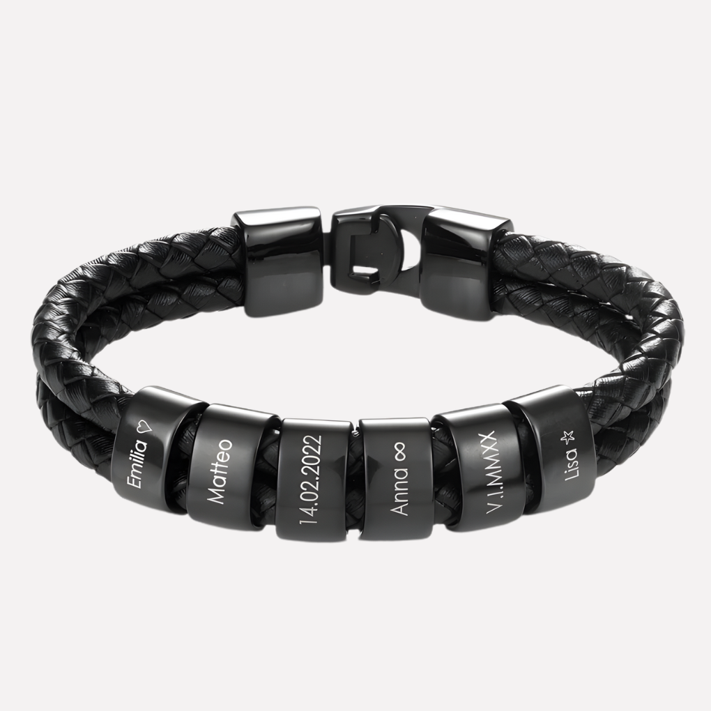 Men's Engraved Bead Bracelet Black - VibreMode