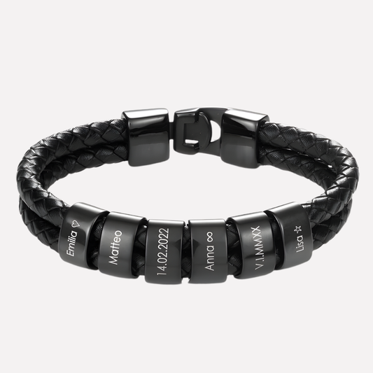 Men's Engraved Bead Bracelet Black - VibreMode