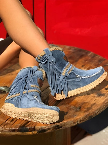 Tassel Leather Ankle Boots