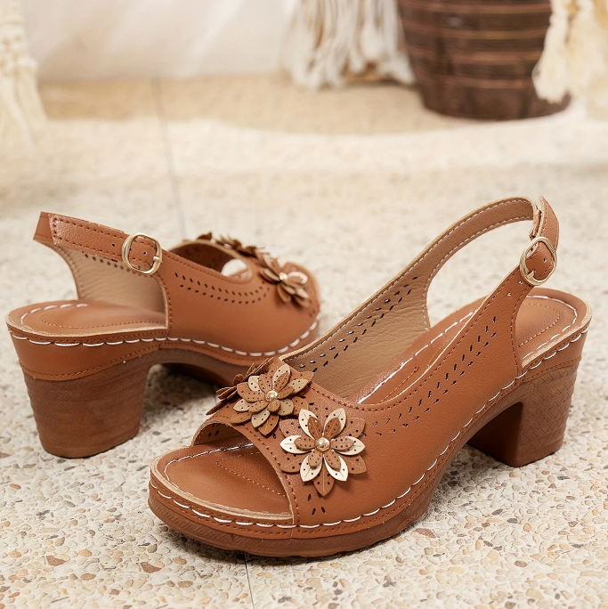 Brown Buckle Ankle Strap Flat Sandals