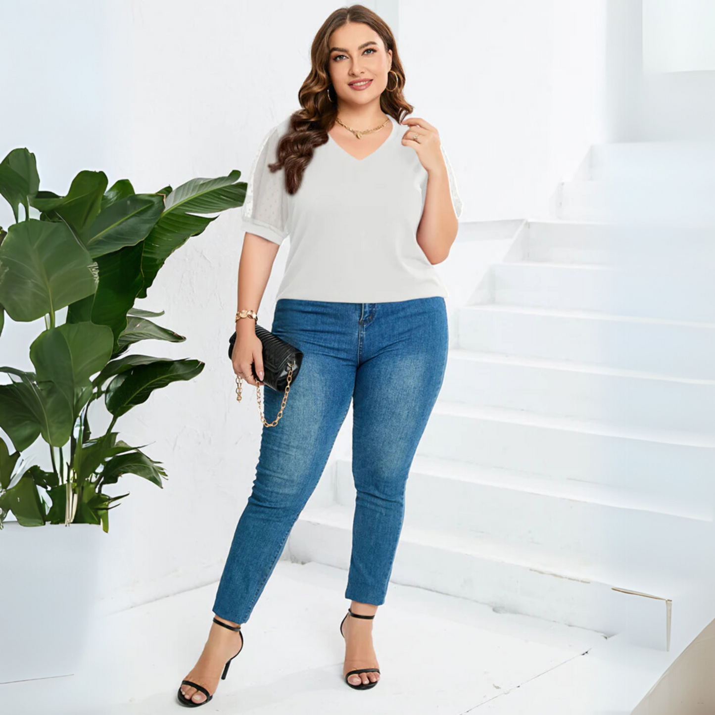Women's V-Neck Blouse Short Sleeves