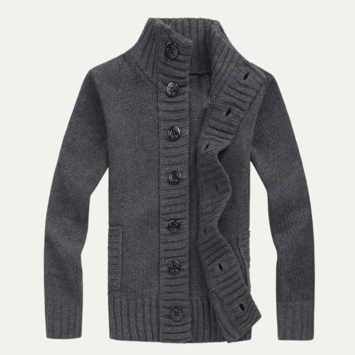 Men's Knit Cardigan Button Front Collar Winter Beige