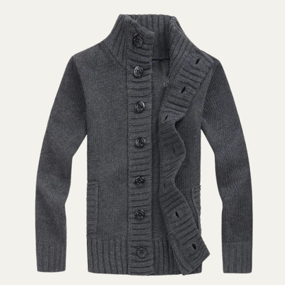 Men's Knit Cardigan Button Front Collar Winter Beige