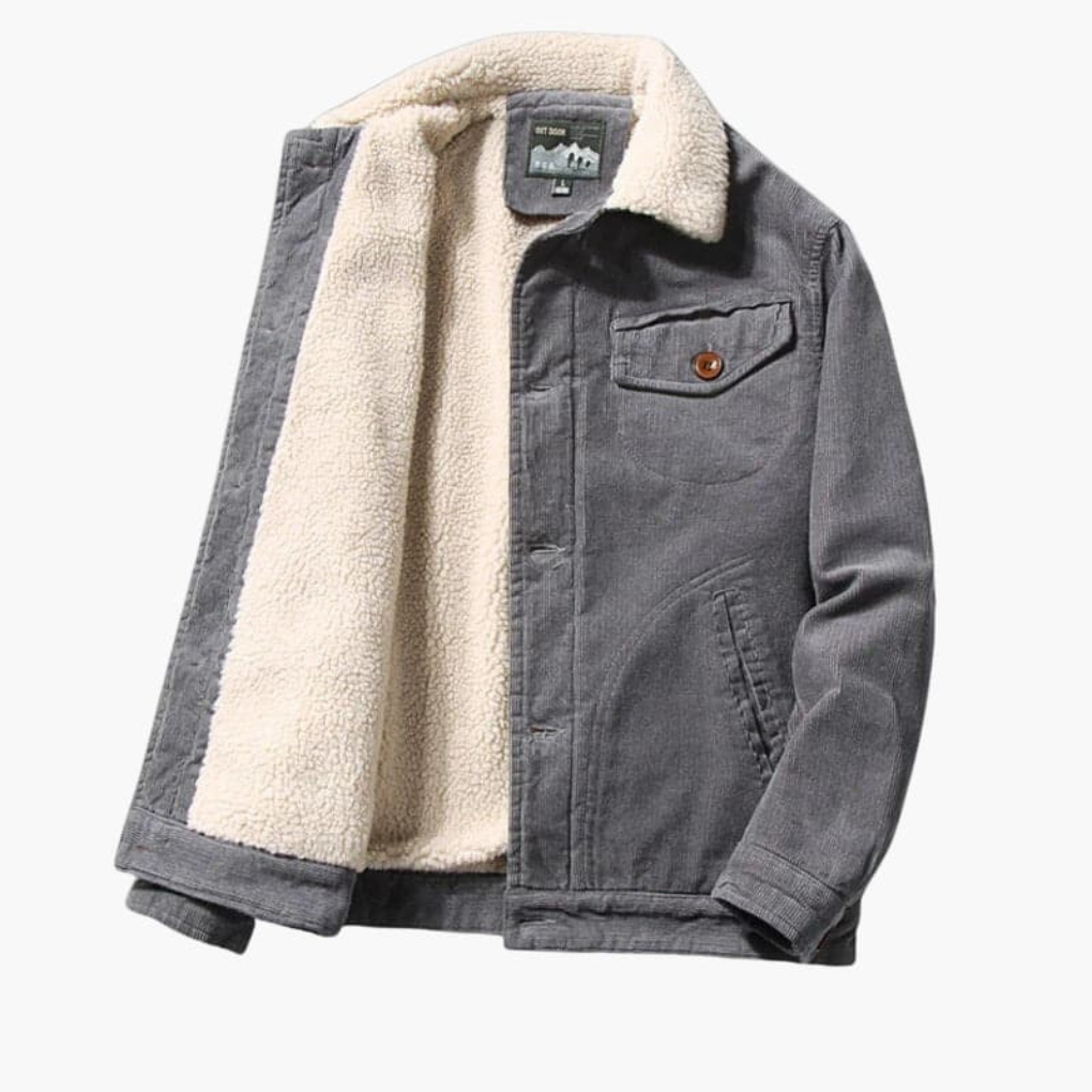 Men's Corduroy Jacket Sherpa Lining Button Closure - VibreMode